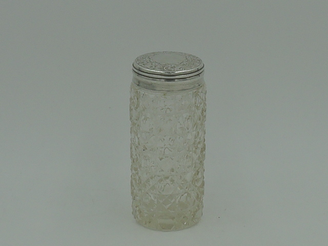 Antique Victorian Sterling Silver Lid & Cut Glass Tall Vanity Jar London 1878