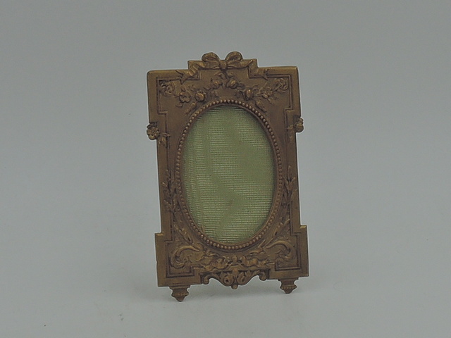 Antique Ornate French Brass Ormolu Petite Photo Frame 2" x 1.25" Picture