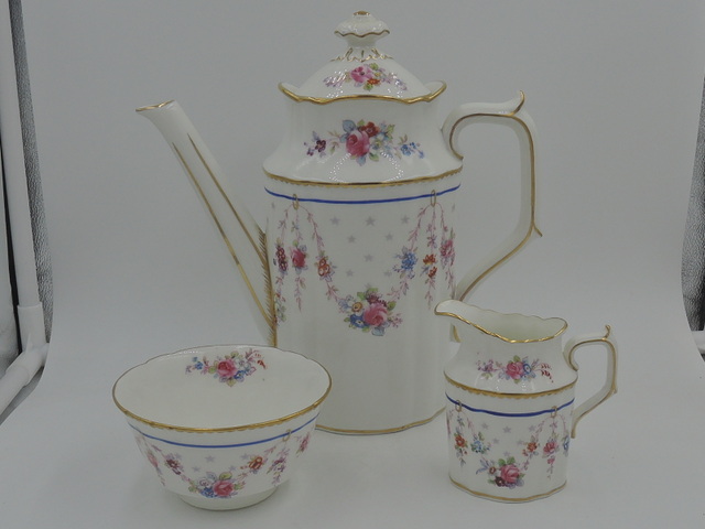 Royal Crown Derby Melrose Tea Set Teapot/Coffee Pot Creamer Sugar Bowl