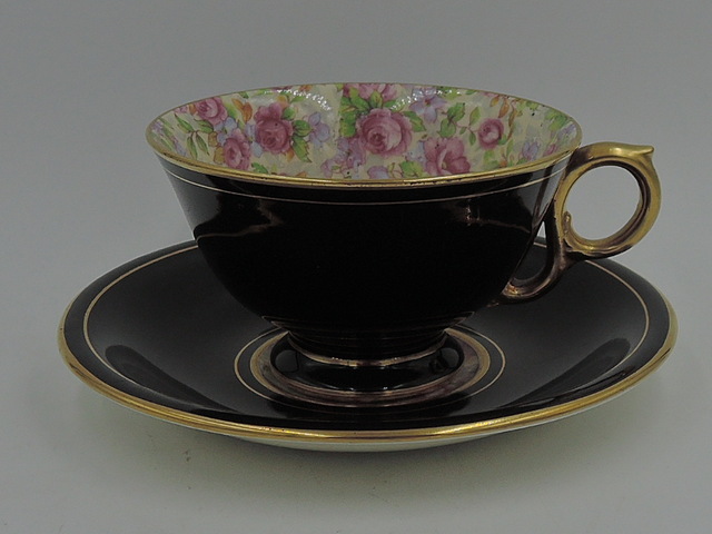 Vintage Royal Winton Chintz English Rose Best Gold Black Cup & Saucer