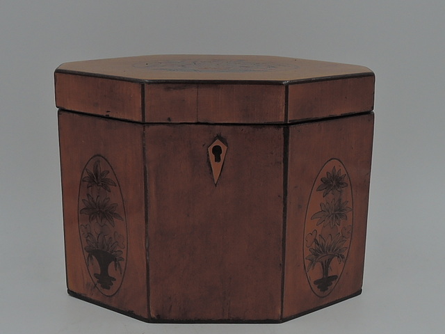 Fabulous Antique Georgian Hexagonal Satinwood Tea Caddy Box w/Inlay