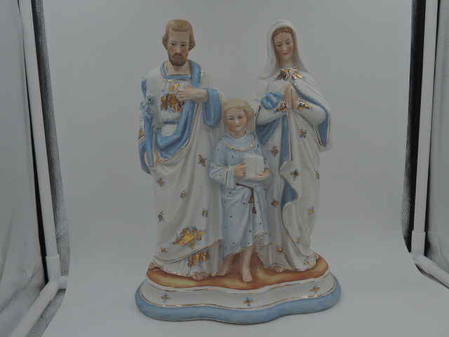 Vintage French Bisque Joseph Mary Jesus Child Ornate Figure Figurine Religious