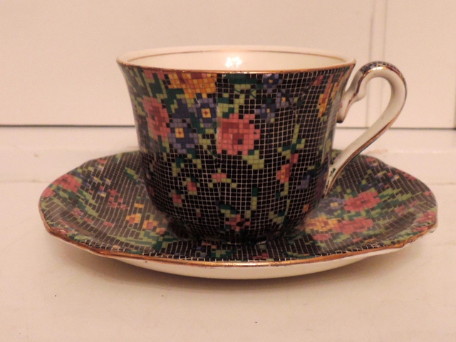 Vintage Royal Winton Chintz Victorian Cup & Saucer Needlepoint Teacup