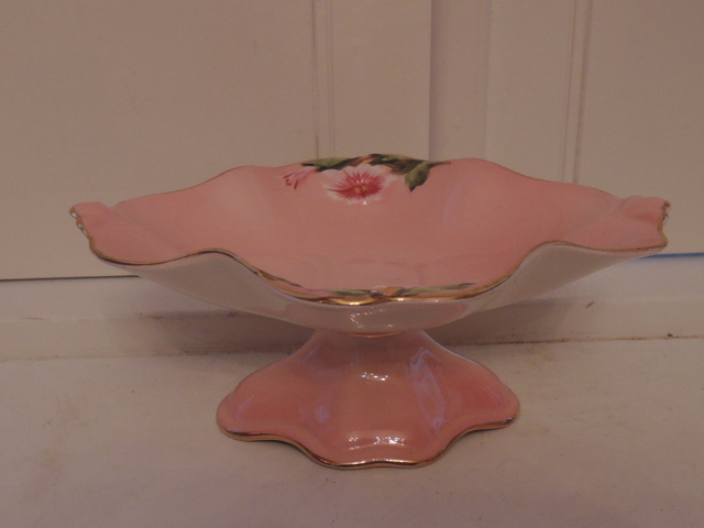 Vintage Royal Winton Pink Petunia Handled Compote/Candy Dish