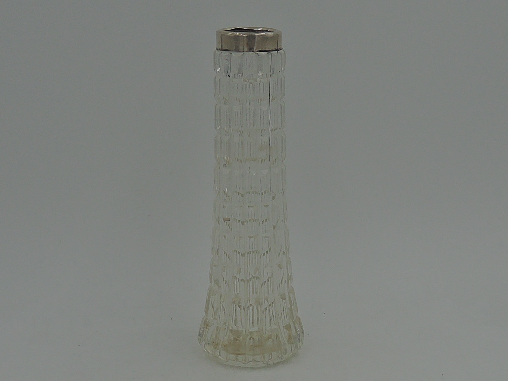 Antique English Edwardian Sterling Silver Collar & Cut Glass Vase Hallmarked 1901