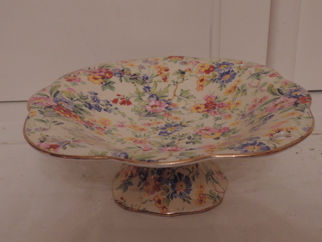 Vintage Royal Winton Chintz Floral Feast Compote Dish 1930's