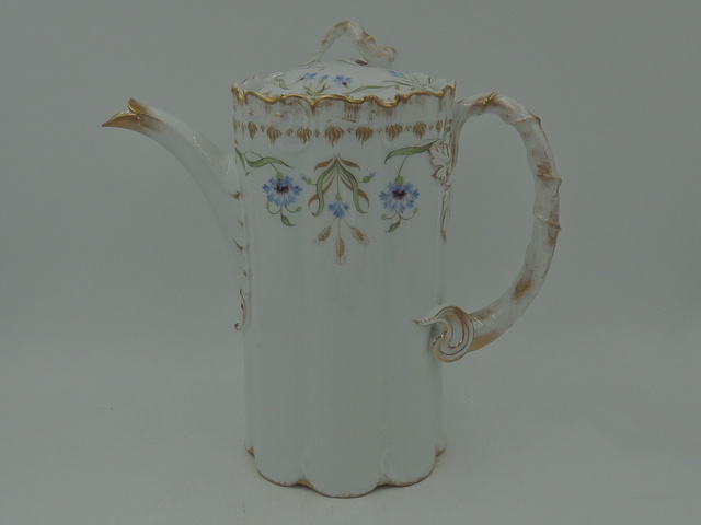 R G Bavaria Ornate Teapot/Coffee Pot w/Blue Cornflowers Porcelain