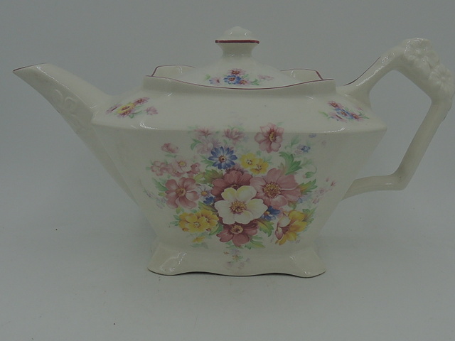 James Kent Staffordshire Diamond Teapot w/Florals Old Mark