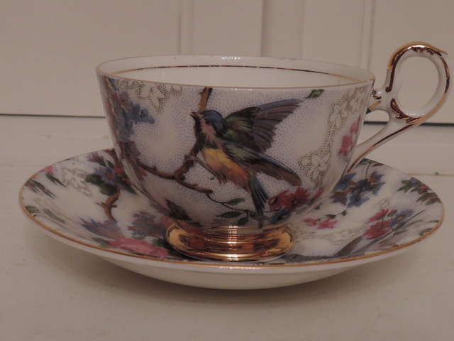 Vintage Old Royal Lorna Doone Chintz Cup & Saucer Teacup Blue Bird Bone China