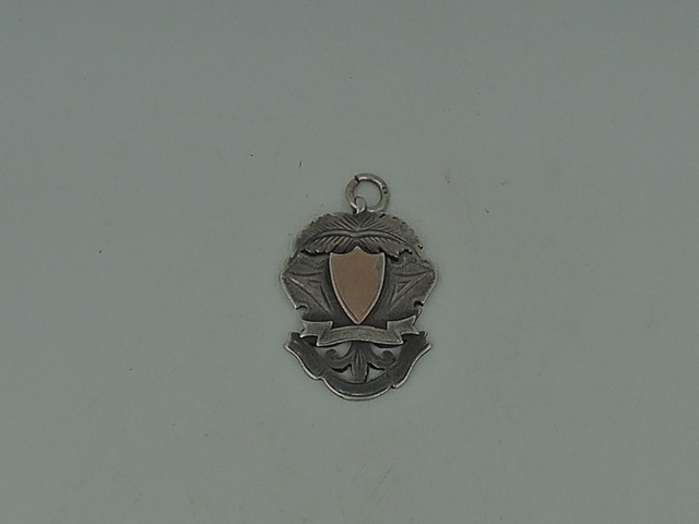 Large Antique Sterling Silver & Rose Gold Watch Fob Medal Shield 1896 Necklace