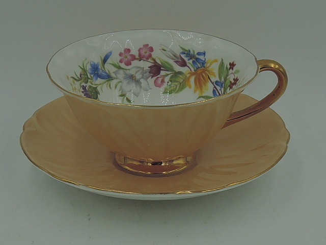 Vintage Shelley Oleander Peach Spring Bouquet Cup & Saucer 1950's  2283