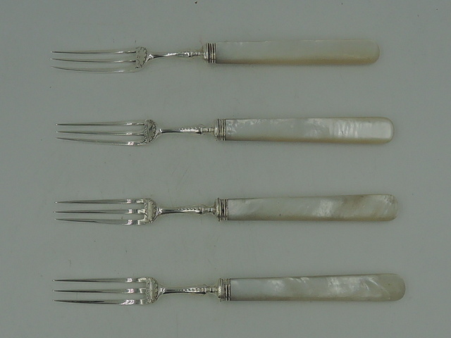 Antique Sterling Silver & Mother of Pearl Set of 4 Dessert Tea Forks 1899