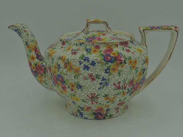 Vintage Royal Winton Chintz Fireglow Ajax Shape Teapot