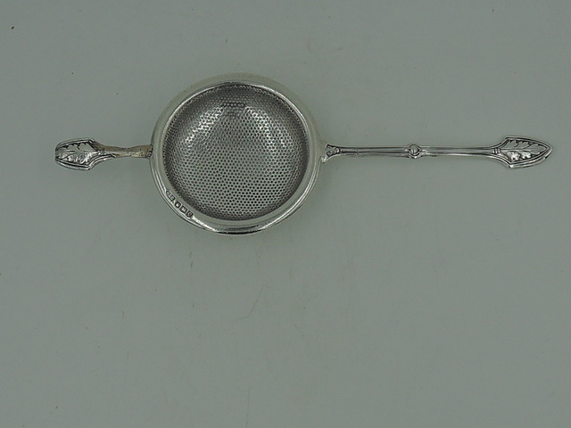 Antique English Sterling Silver Tea Strainer w/Over the Cup Handle 1920