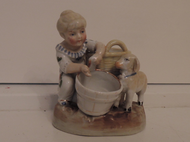 Antique Victorian Porcelain German Fairing w/Girl Lamb 1880's Conta & Boehme