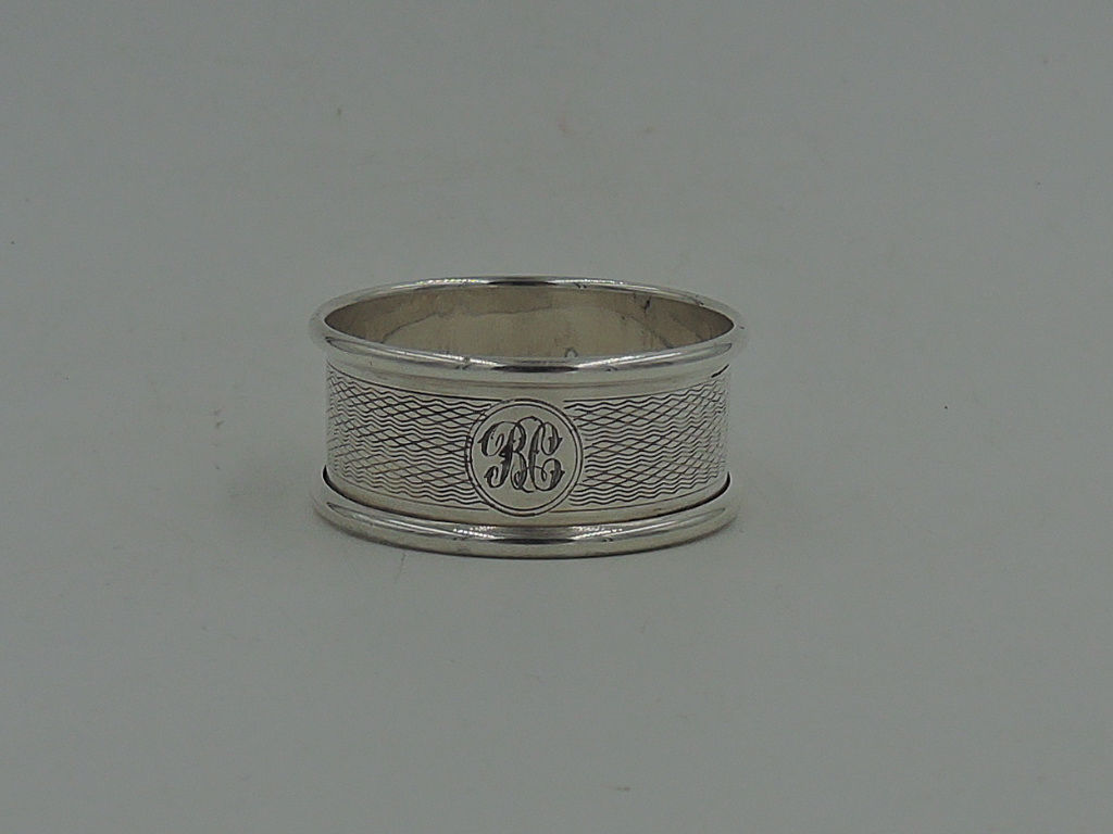 English Sterling Silver Napkin Ring Monogram BC Initial Birmingham 1934