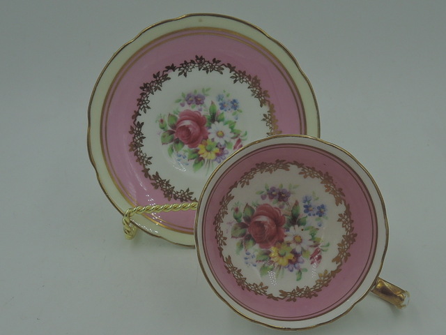 Vintage Paragon Petite Cup & Saucer Pink Roses White & Pink Double Warrant