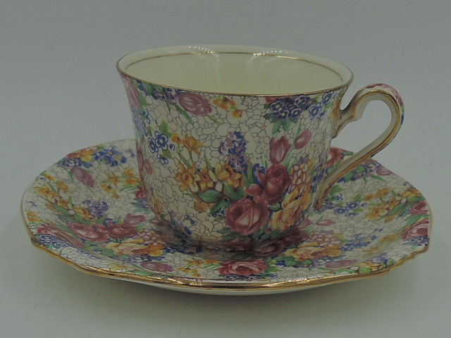 Rare! Vintage Royal Winton Chintz Spring Cup & Saucer Pink Roses
