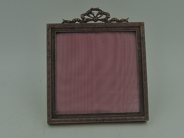 Antique French Gilt Bronze Ormolu Photo Frame 2.5" x 2.5" Picture Bow & Ribbon