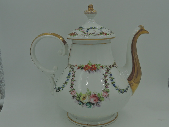 Vintage French Porcelain Floral Pink Roses & Gilt Ornate Teapot Beautiful
