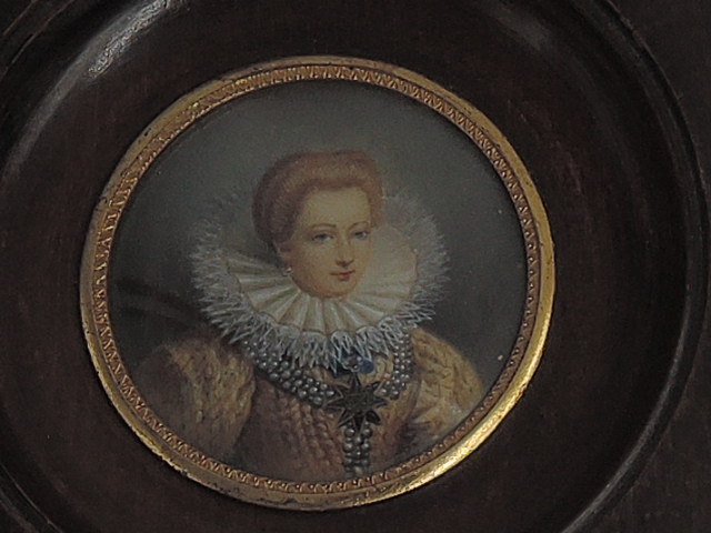 Antique French Signed Alexis Douillard Miniature Portrait Lady w/Lace Collar Painting
