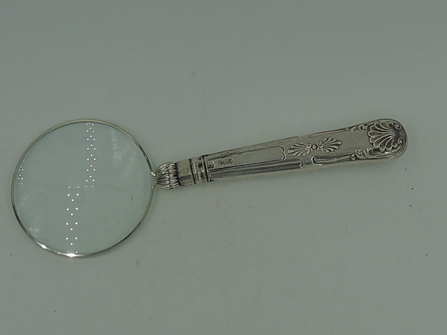 English Sterling Silver Handle Magnifying Glass Kings Pattern Sheffield 1913