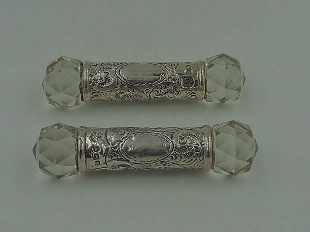 Stunning Pair of English Sterling Silver & Cut Crystal Knife Rests Birmingham 1907