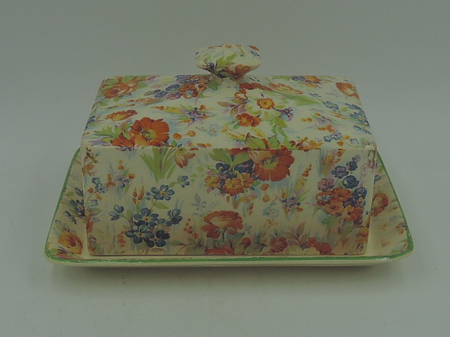 Vintage James Kent Chintz Harmony Butter/Cheese Dish Plate Yellow Roses