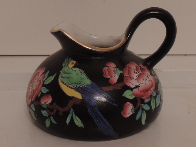 Antique Shelley Black Parrot Bird Creamer Pitcher Jug c.1915