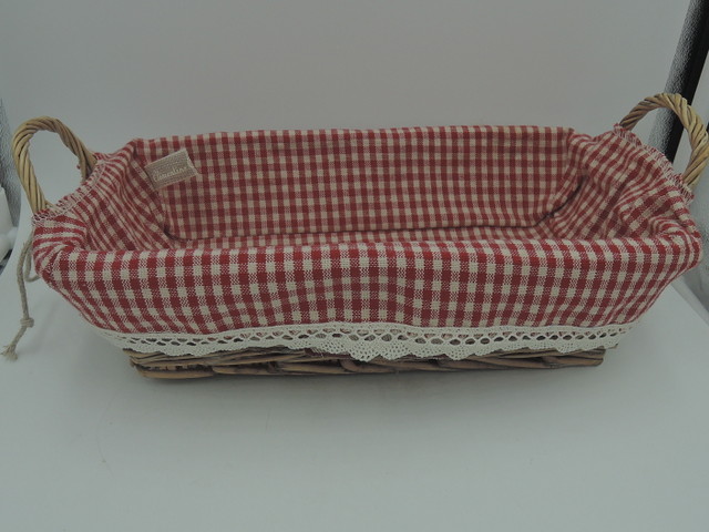 Clementine Creations French Wicker Pain Bread Basket w/Red & White Checkered Liner