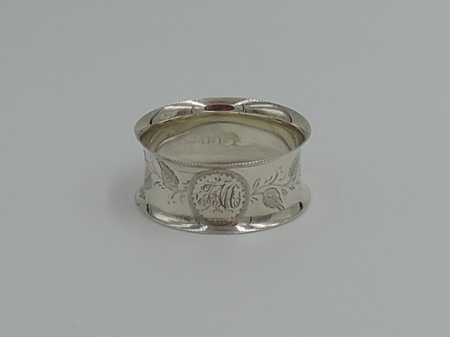 Antique English Sterling Silver Napkin Ring Leaves Birmingham 1901