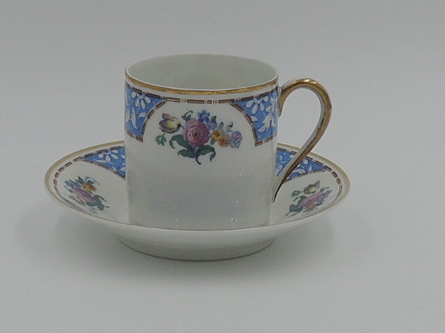 Vintage Limoges Raynaud & Co. Petite Cup & Saucer Blue Pink Roses