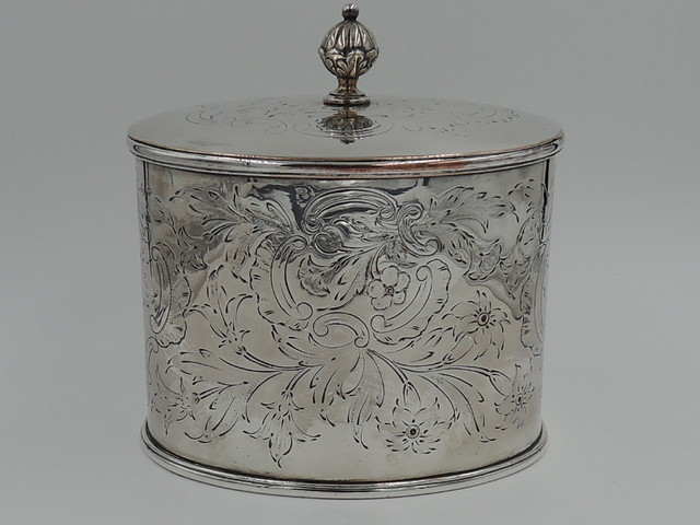 Vintage English Silverplate Oval Shape Tea Caddy Box Silver Plate