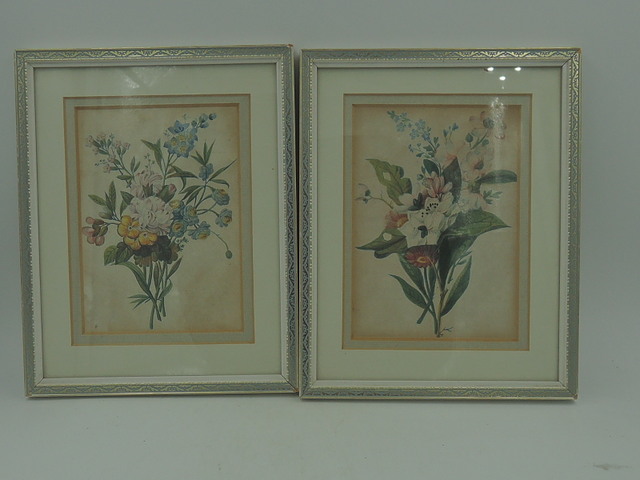 Vintage Pair of Hand Painted Watercolor Botanicals Framed English Painting