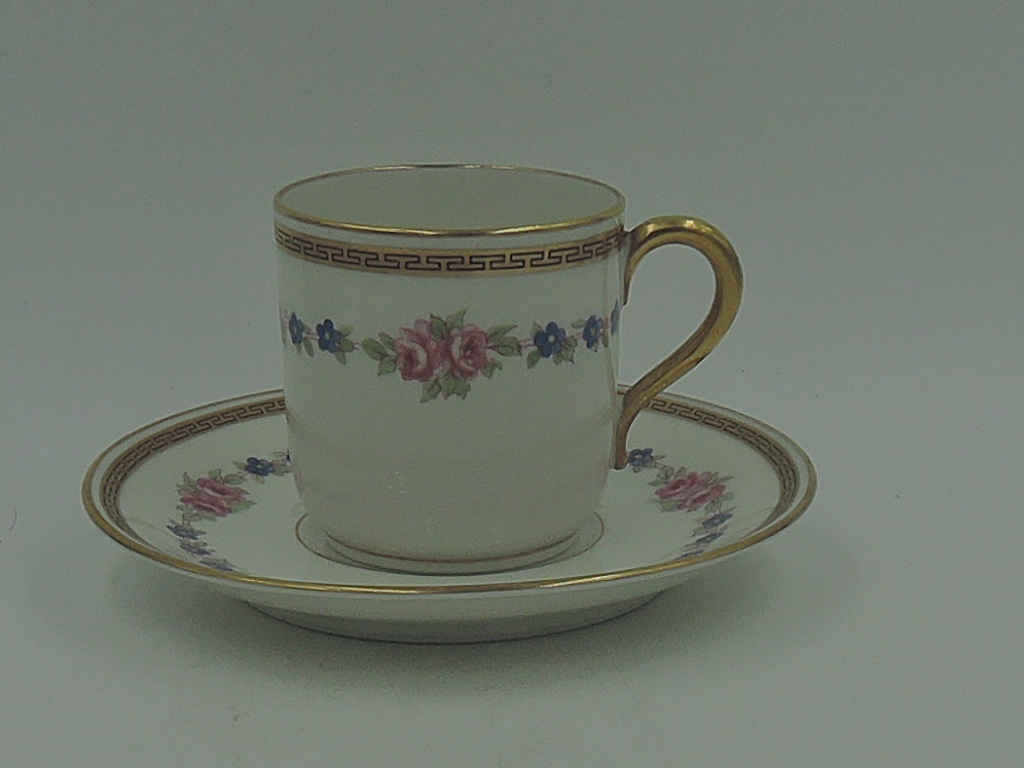 Antique Petite Porcelain B & C Bernardaud & Co Limoges Cup & Saucer Pink Roses