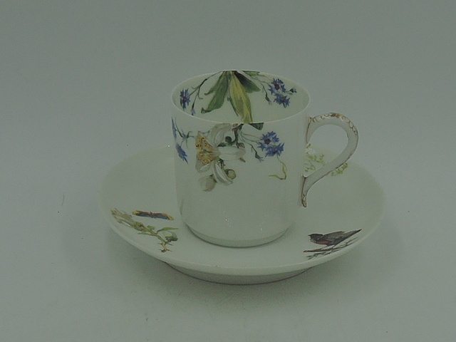 Antique Haviland & Co. Limoges Porcelain Cup & Saucer Lilies, Butterflies, Birds,