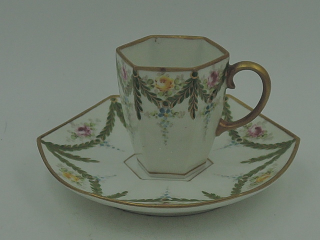 Antique Petite Porcelain La Seynie PP Limoges MR Cup & Saucer Roses