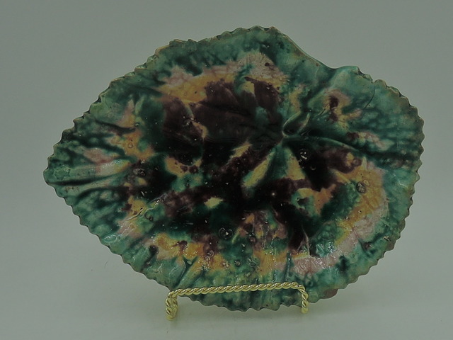 Antique Begonia Leaf Majolica Plate Dish Tray 1880's Autumn Colors