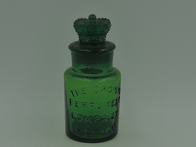 Antique Green Glass The Crown Perfumery Company London Bottle w/Stopper