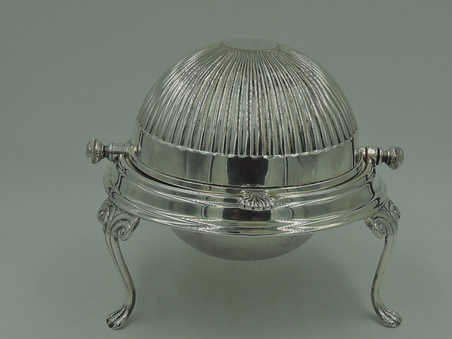 Vintage English Sheffield Silverplate Round Domed Butter Dish Claw Feet Silver