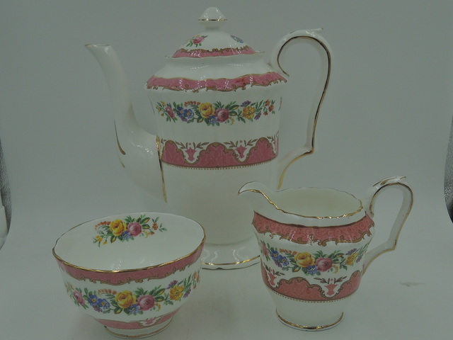 Crown Staffordshire Pink Lyric Tunis Tea Set Teapot/Coffee Pot Roses