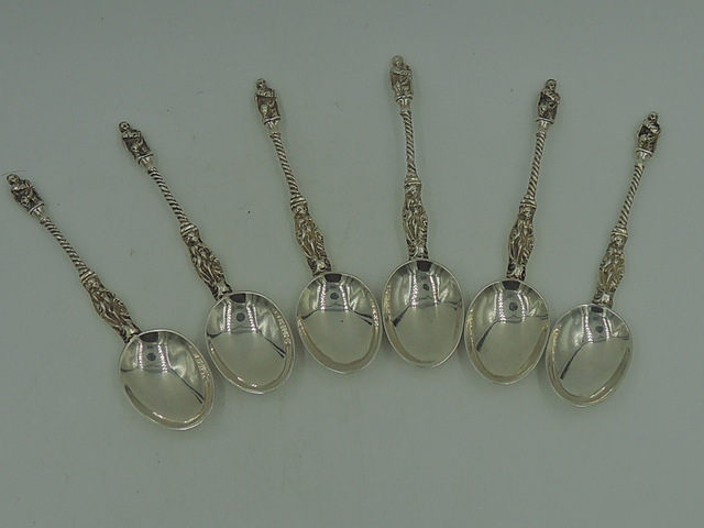 Antique Sterling Silver Set of 6 Apostle Spoons Teaspoons London 1866