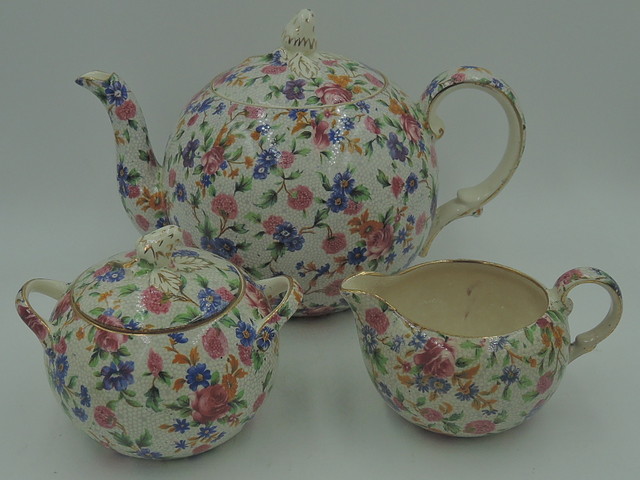 Vintage Royal Winton Chintz Old Cottage Tea Set Elite Teapot Pink Roses