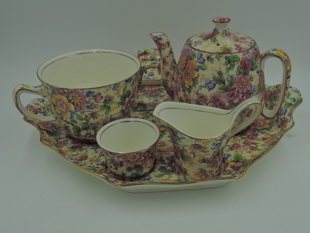 Vintage Royal Winton Chintz Cheadle Breakfast Set Tea for One Teapot 1950's