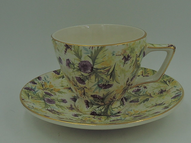 Rare! Wade Chintz Thistle Cup & Saucer Teacup