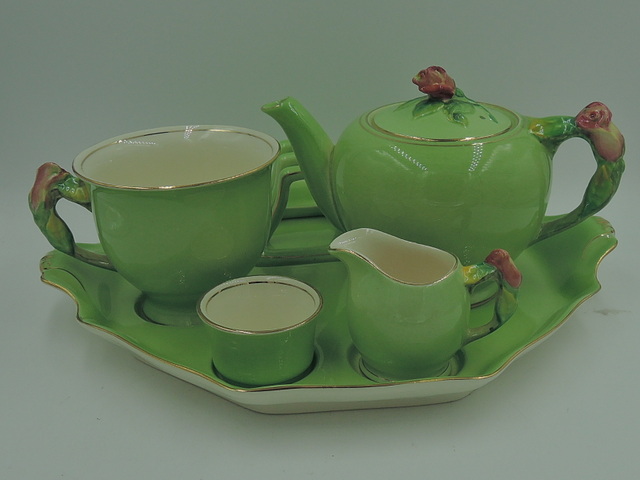 Vintage Royal Winton Green Rosebud Breakfast Set Teapot Tea For One