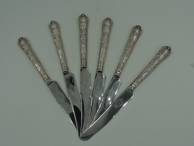 Set of 6 Sterling Silver Handles Kings Pattern Tea Knives Hallmark 1968