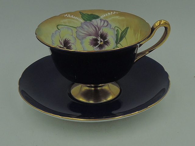 Rare Antique Shelley Purple Pansy Cup & Saucer Gold Rim