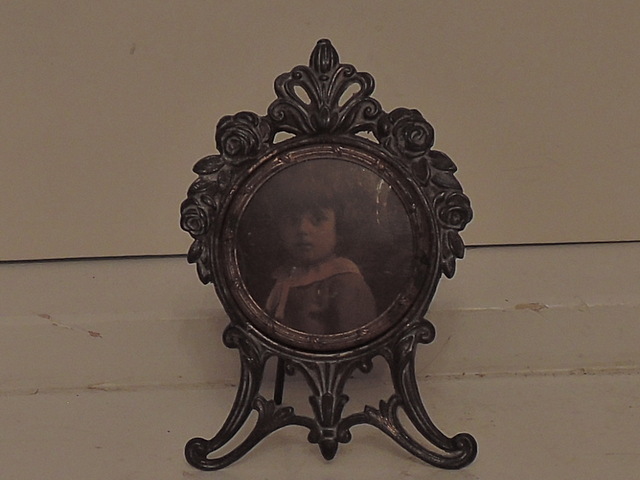 Antique French Bronze Petite Mini Photo Frame 1.25" Round Picture