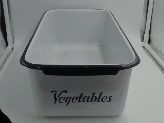 Vintage Enamelware White Vegetable Drawer Refrigerator Keeper 1930's Enamel